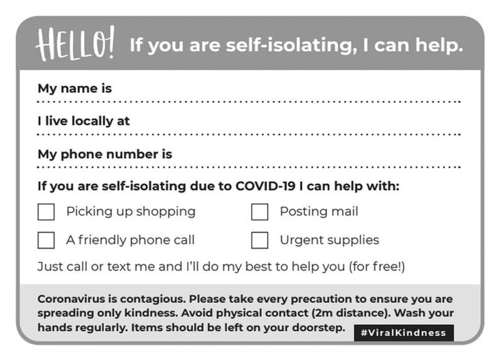 coronavirus postcard viral kindness self-isolation